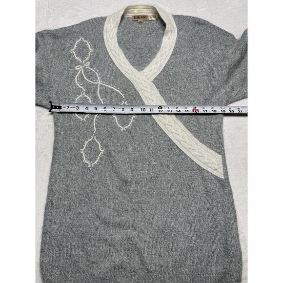 Vintage L’Eau Vive Silk Angora Sweater Gray White Cable Detail Size S FW25 - Picture 7 of 8